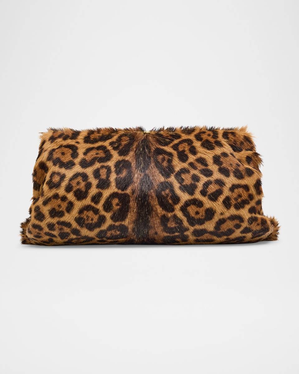 Pouch Clutch Bag in Leopard-Print Calf Hair